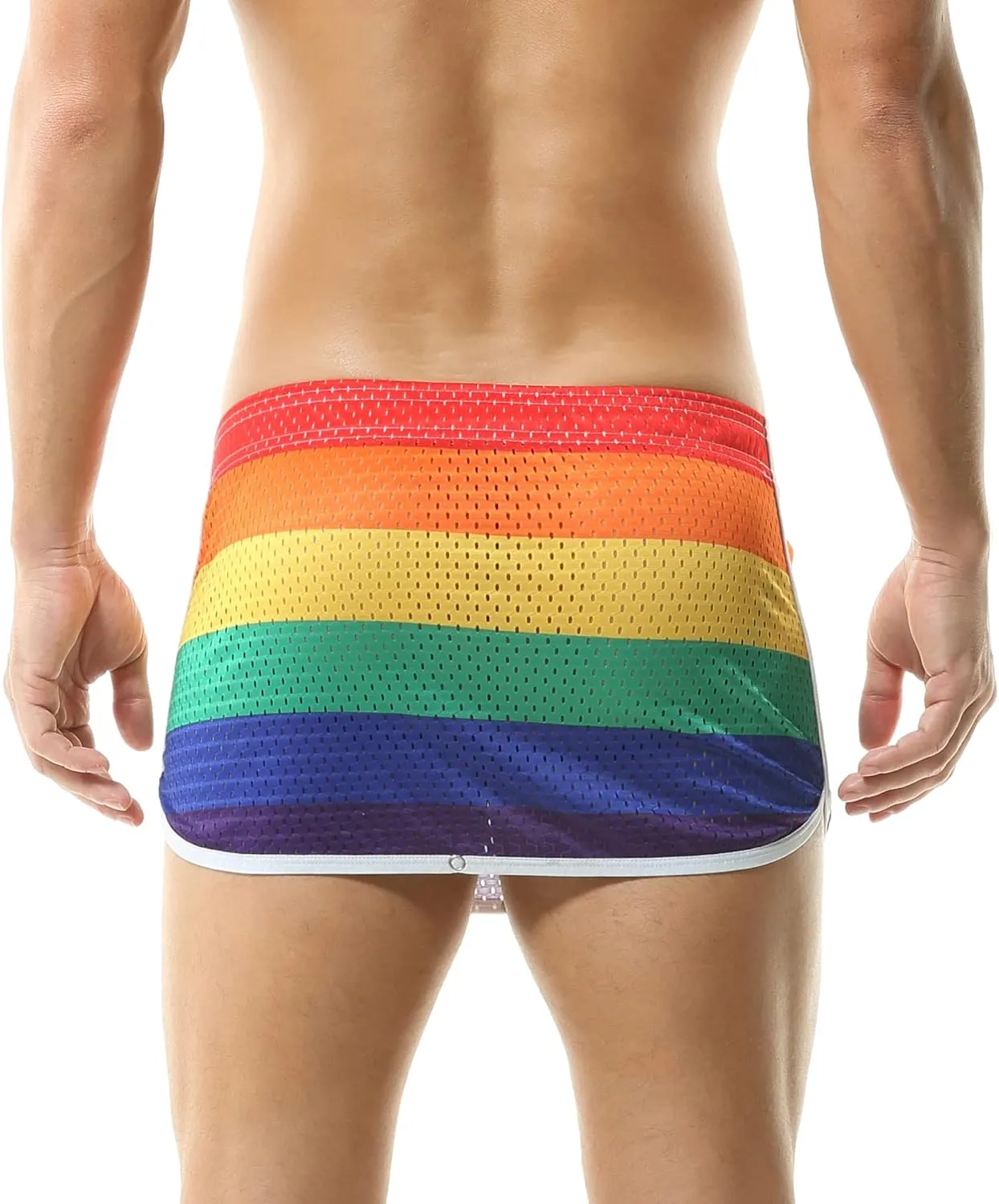 DTODWW Mens Workout Shorts Rainbow Stripe Mesh Shorts 3 Inch Men Running Shorts Breathable with Pockets for Athletic Gym