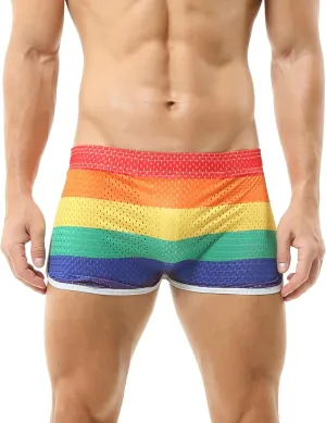 DTODWW Mens Workout Shorts Rainbow Stripe Mesh Shorts 3 Inch Men Running Shorts Breathable with Pockets for Athletic Gym
