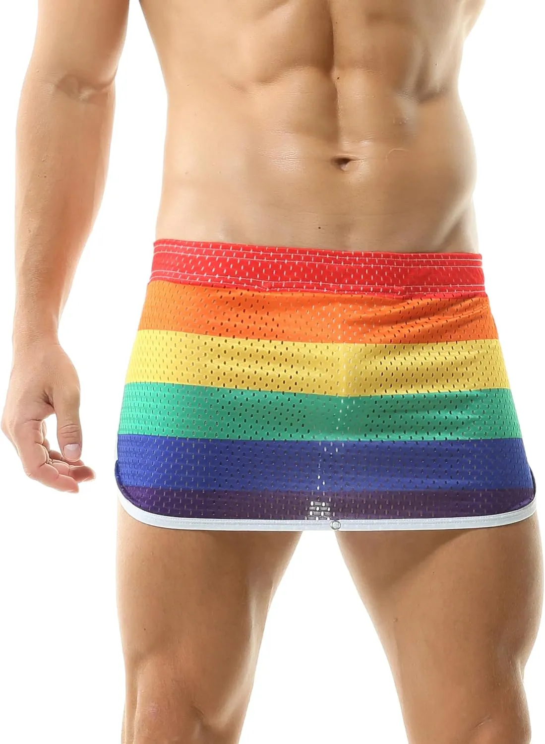 DTODWW Mens Workout Shorts Rainbow Stripe Mesh Shorts 3 Inch Men Running Shorts Breathable with Pockets for Athletic Gym