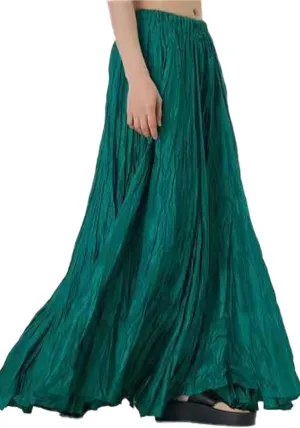 Ecirod Womens A Line Swing Pleated Maxi Skirt Summer Casual Vacation Low Rise Flowy Dance Long Skirt