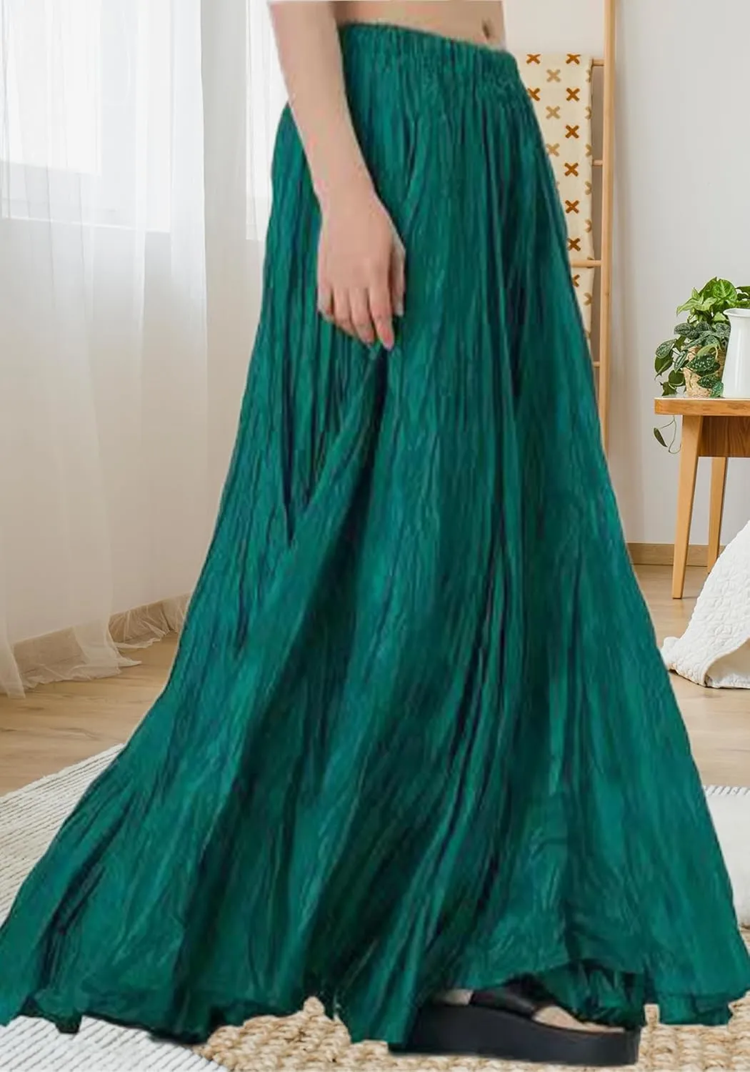 Ecirod Womens A Line Swing Pleated Maxi Skirt Summer Casual Vacation Low Rise Flowy Dance Long Skirt