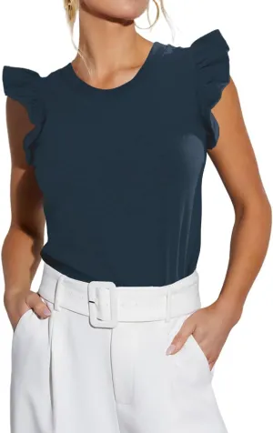 Ezbelle Women's Summer Sleeveless Tops Ruffle Shirts Tank Top Trendy Office Tshirt 2025