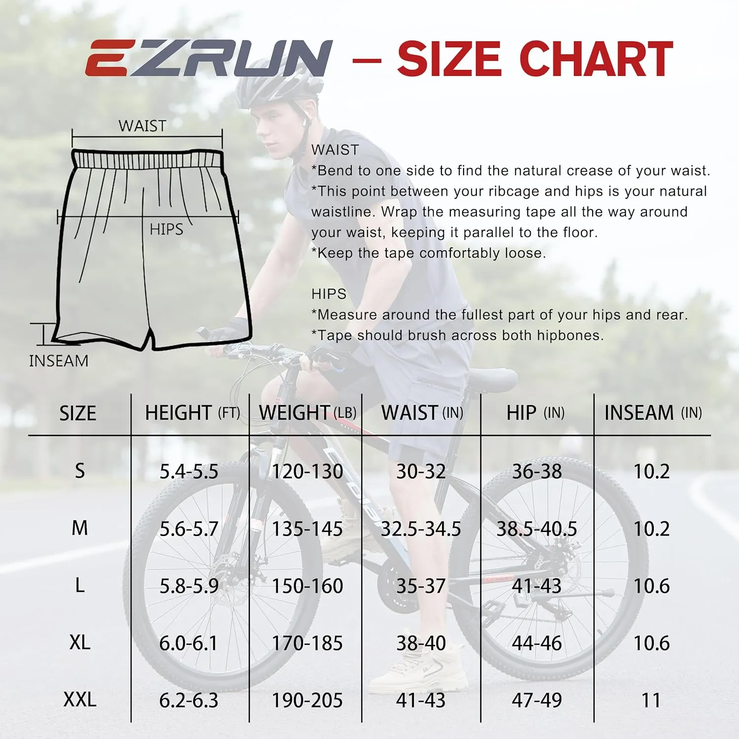 EZRUN Men's 3D Padded Mountain Bike Shorts Lightweight MTB Cycling Shorts
