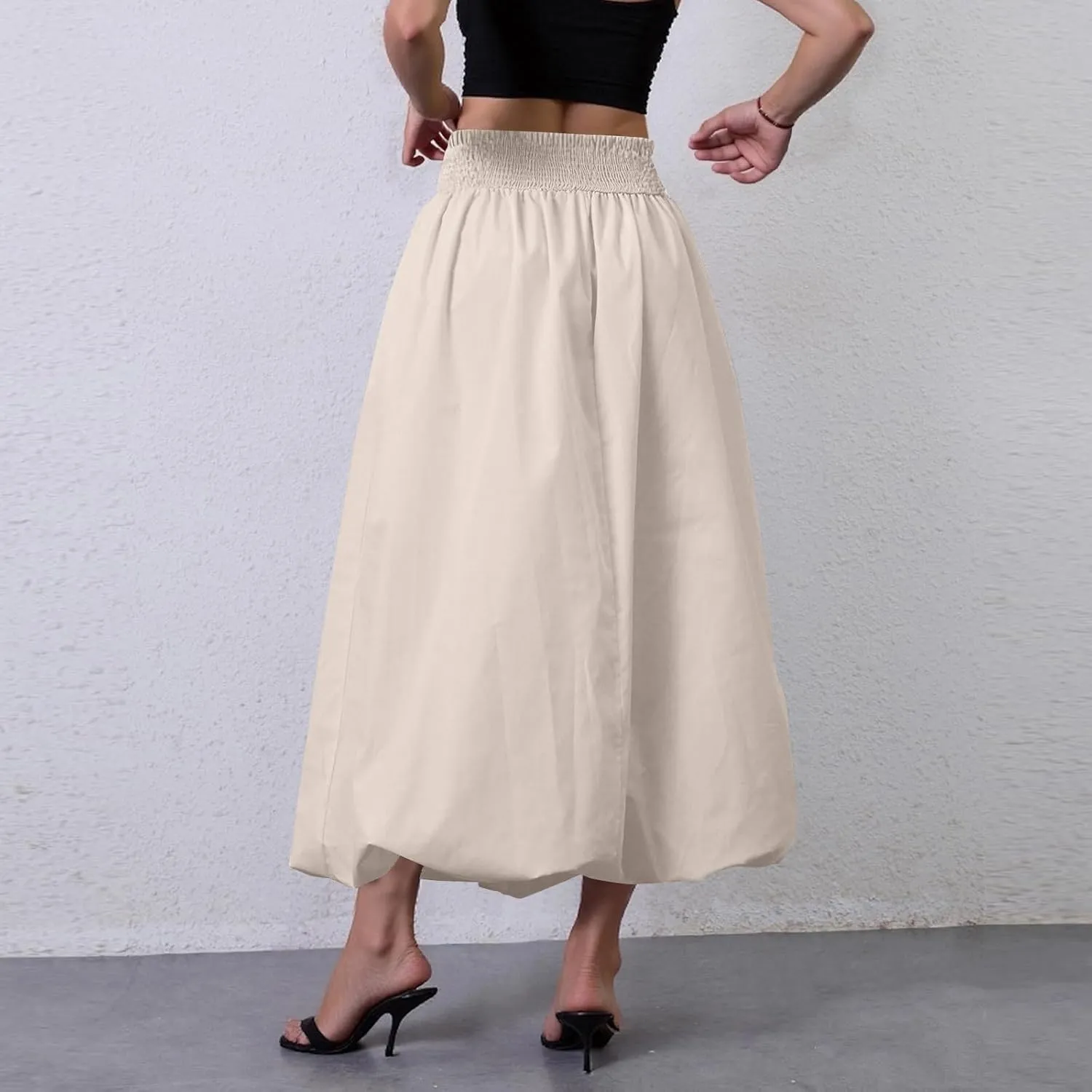 fanmpghleoo Bubble Maxi Skirts for Women Cute Elastic High Waisted Skirts Summer Y2k Casual Balloon Ruffle A Line Long Skirt
