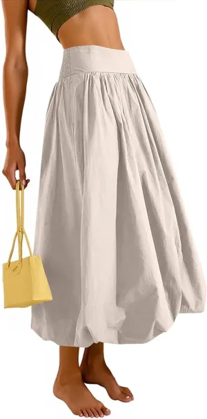 fanmpghleoo Bubble Maxi Skirts for Women Cute Elastic High Waisted Skirts Summer Y2k Casual Balloon Ruffle A Line Long Skirt