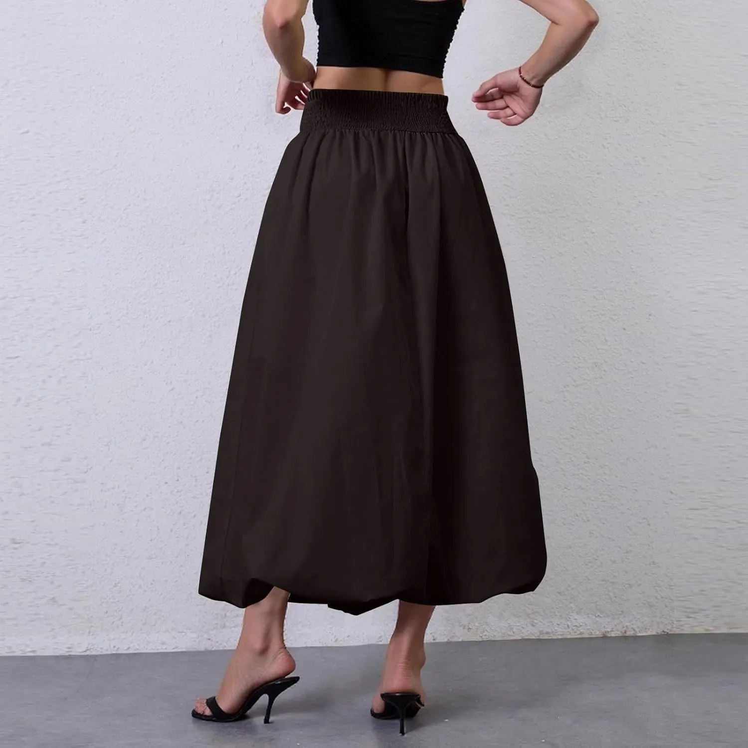 fanmpghleoo Bubble Maxi Skirts for Women Cute Elastic High Waisted Skirts Summer Y2k Casual Balloon Ruffle A Line Long Skirt