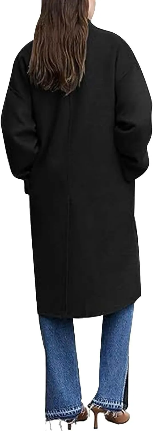 fartey Womens Trench Coats 2024 Fall Casual Notch Lapel Single-Breasted Wool Coats Winter Warm Wool Blend Pea Coats