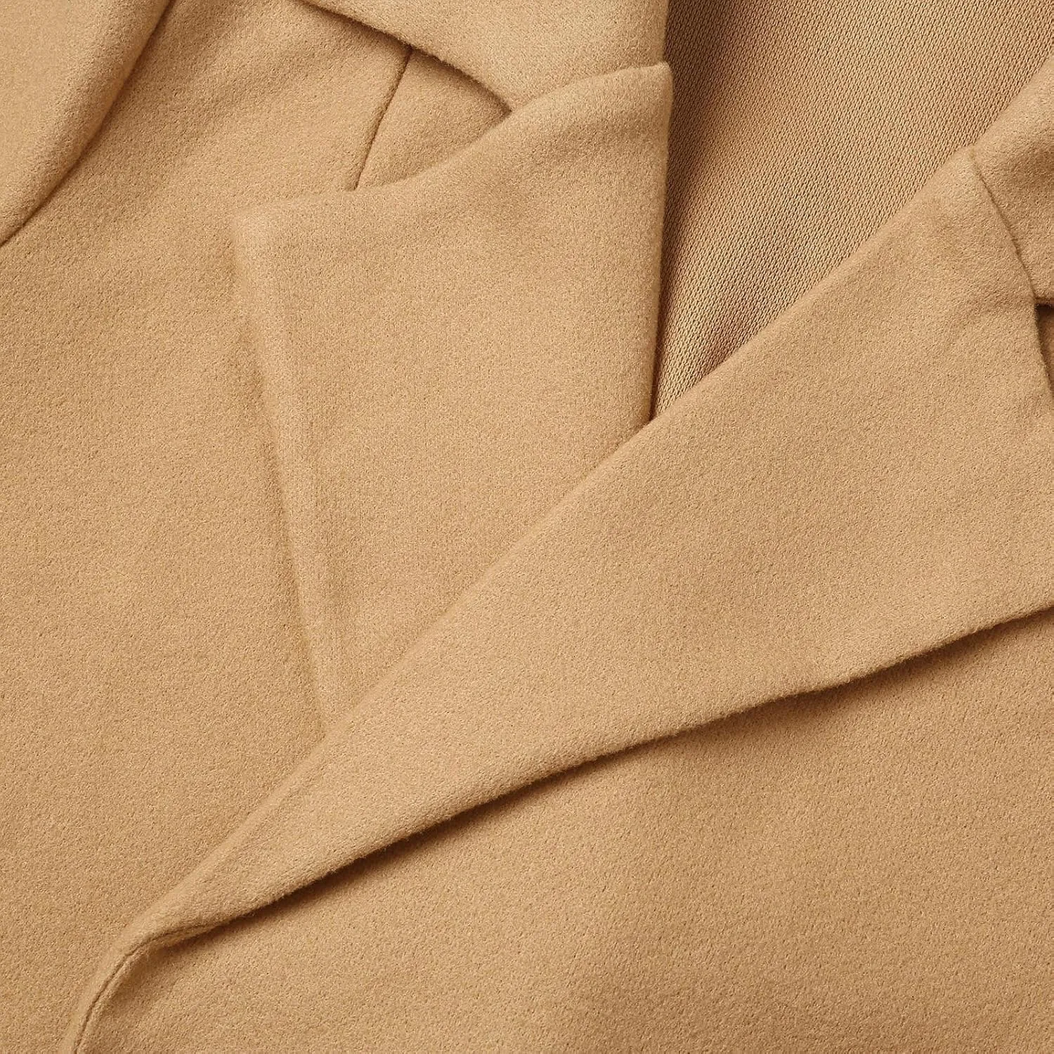fartey Womens Wool Blend Trench Coat Elegant Lapel Collar Belted Pea Coats Mid Long Length Office Overcoat With Pockets