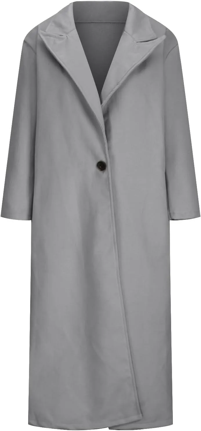 fartey Womens Wool Coats Casual Oversized Long Winter Trench Coats Thicken Warm Notch Lapel Pea Coat Jackets Outwear