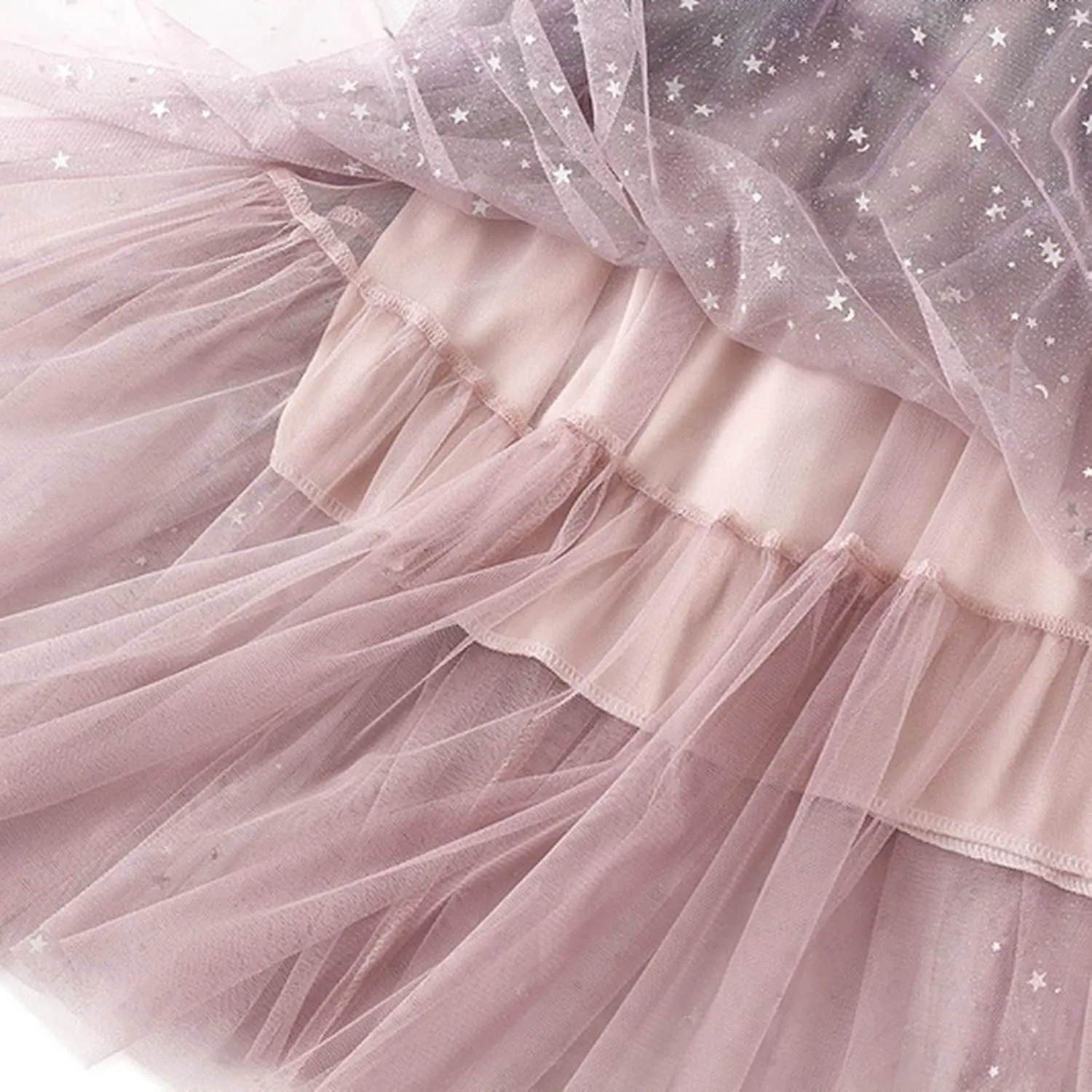 Fashion Women Summer Gradient Color Tulle Skirt High Waist Pleated Long Women Midi Skirts with Pockets Belt