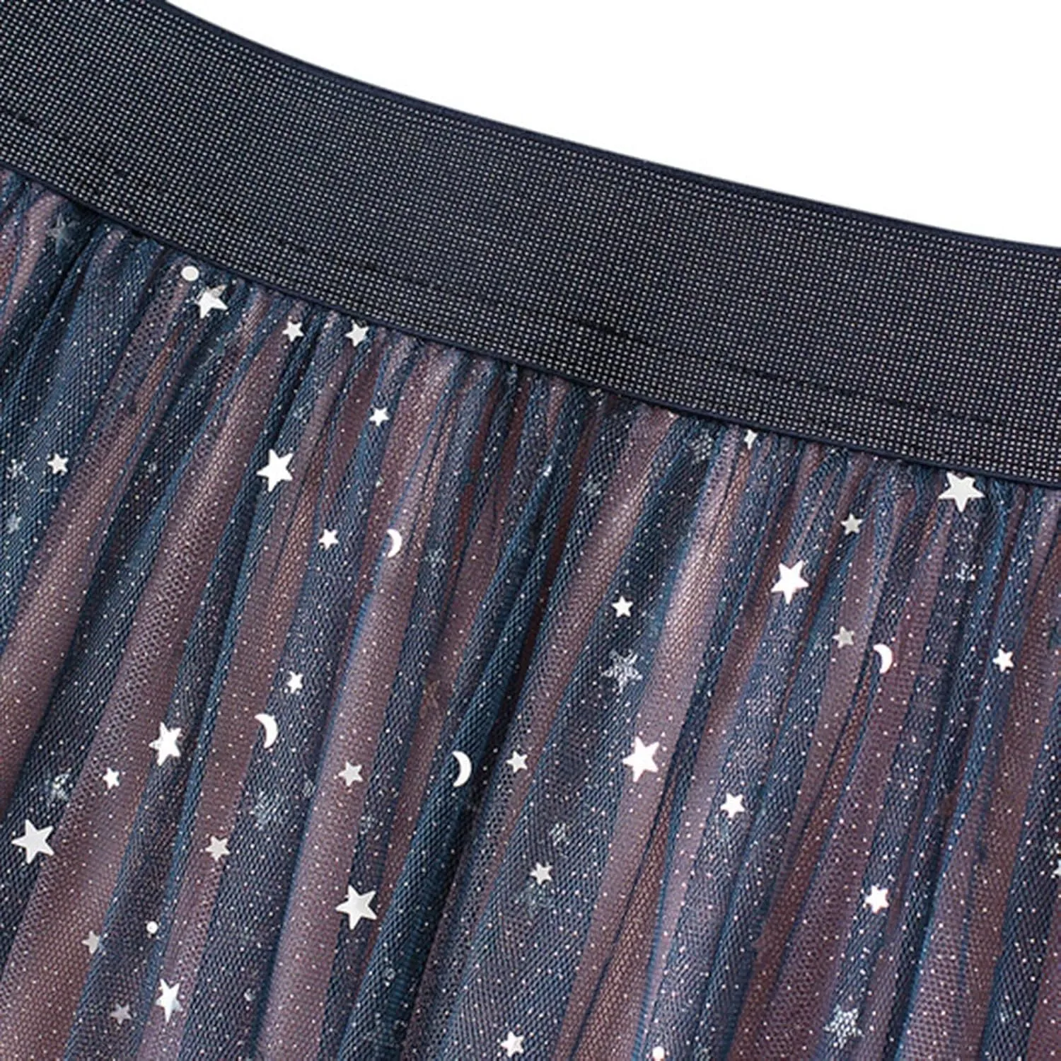 Fashion Women Summer Gradient Color Tulle Skirt High Waist Pleated Long Women Midi Skirts with Pockets Belt
