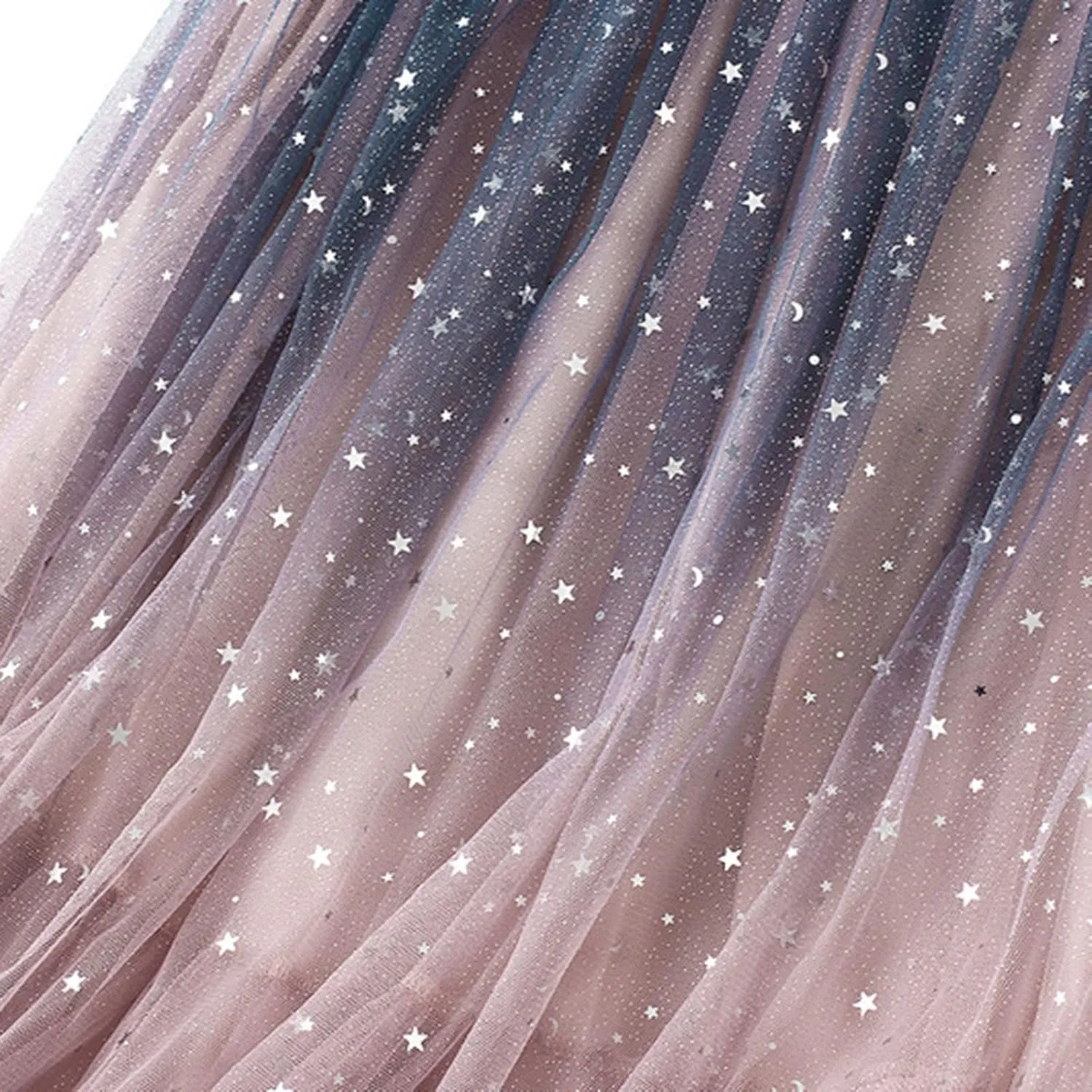 Fashion Women Summer Gradient Color Tulle Skirt High Waist Pleated Long Women Midi Skirts with Pockets Belt