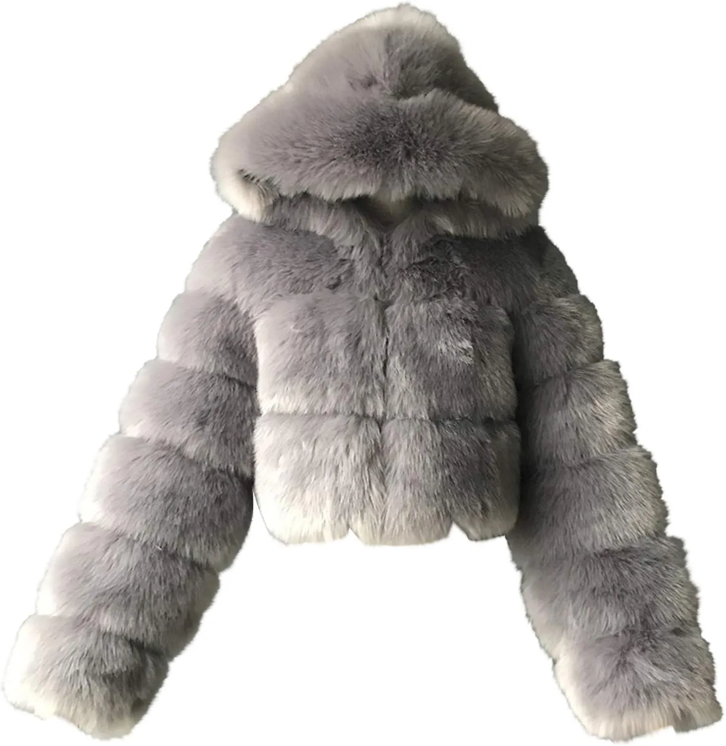 Faux Fur Coat Women with Hood Cropped Bubble Coats Furry Short Warm Jackets Plus Size Winter Coats for Women