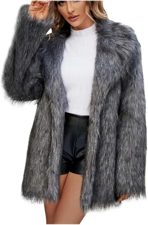 Faux Fur Winter Long Coats Women Warm Lapel Faux Fur Fuzzy Coat Jacket Overcoat Fashion Open Front Cardigan Outerwear