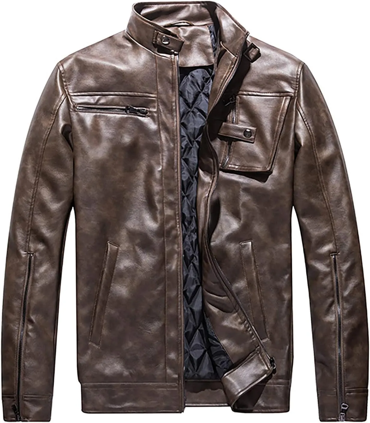 Faux Leather Jacket Men,Bomber Motorcycle Jacket Coats Zipper Slim Sherpa Lined Winter Warm Outwear with Pocket