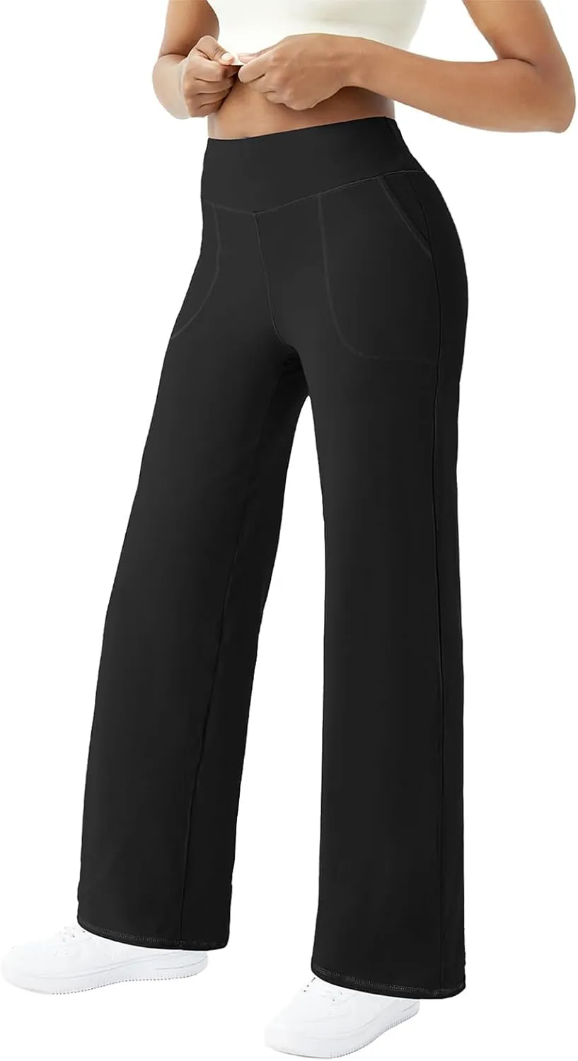 FireSwan Wide Leg Yoga Pants Women Stretch Dress Lounge Pants with Pockets High Waisted Loose Casual Trousers