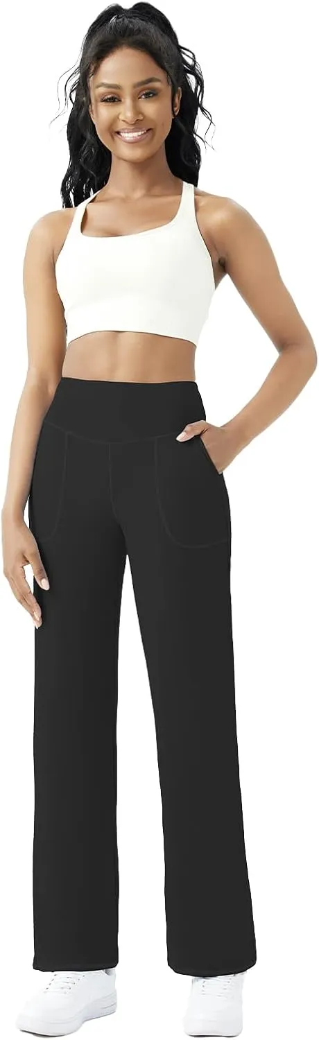 FireSwan Wide Leg Yoga Pants Women Stretch Dress Lounge Pants with Pockets High Waisted Loose Casual Trousers