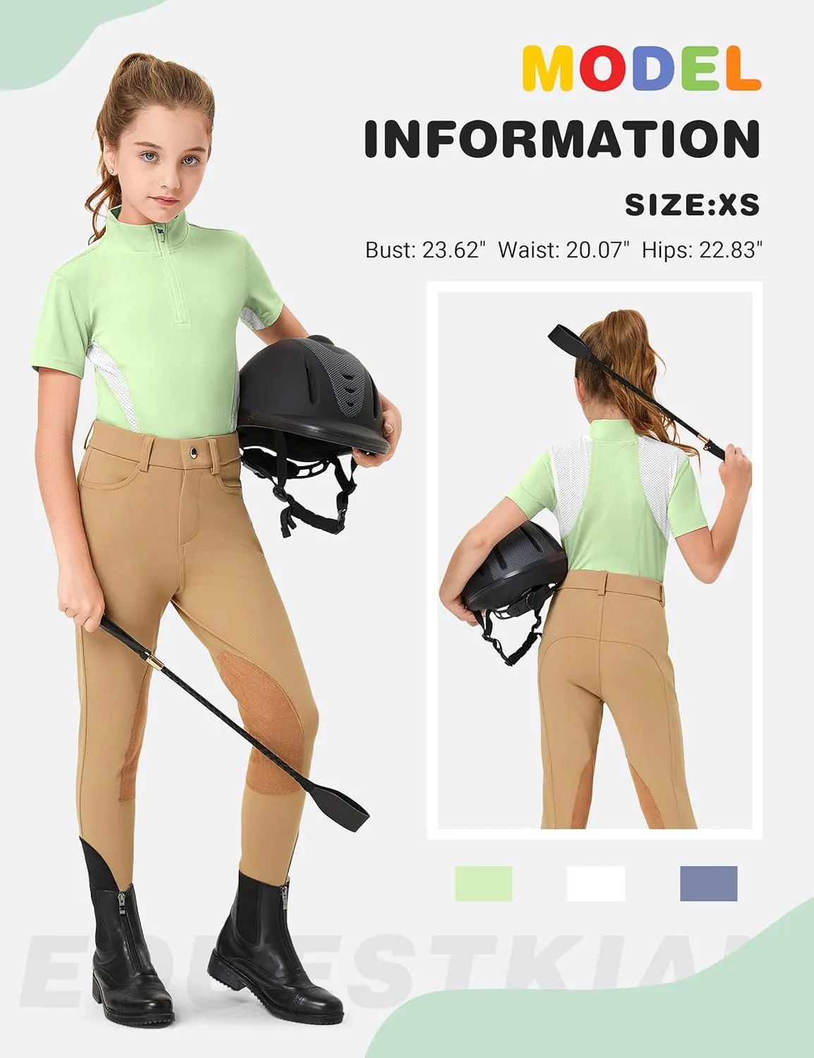 FitsT4 Sports Girls Short Sleeve Equestrian Shirt Quick Dry Horse Riding Shirts Half Zip Horseback Show Shirt