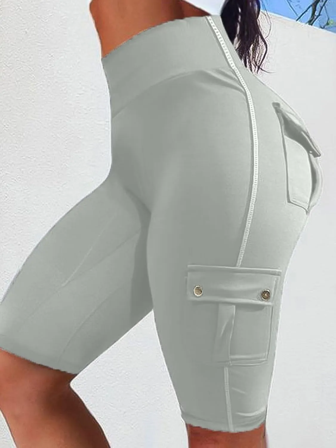 Flamingals Biker Shorts for Women High Waist Cargo Athletic Shorts Butt Lifting Workout Shorts Running Shorts