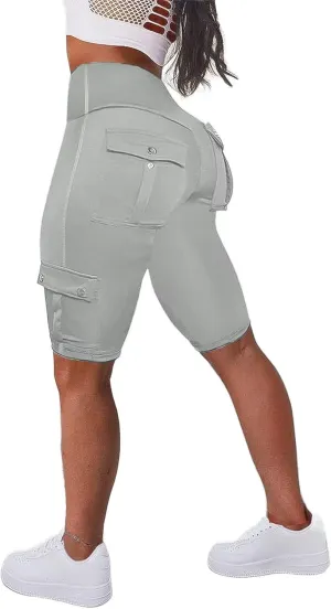 Flamingals Biker Shorts for Women High Waist Cargo Athletic Shorts Butt Lifting Workout Shorts Running Shorts