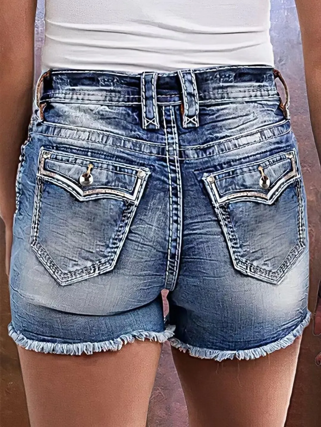 Flamingals Women's Ripped Stretchy Jean Shorts Mid Rise Skinny Denim Shorts Distressed Frayed Raw Hem Casual Summer Shorts