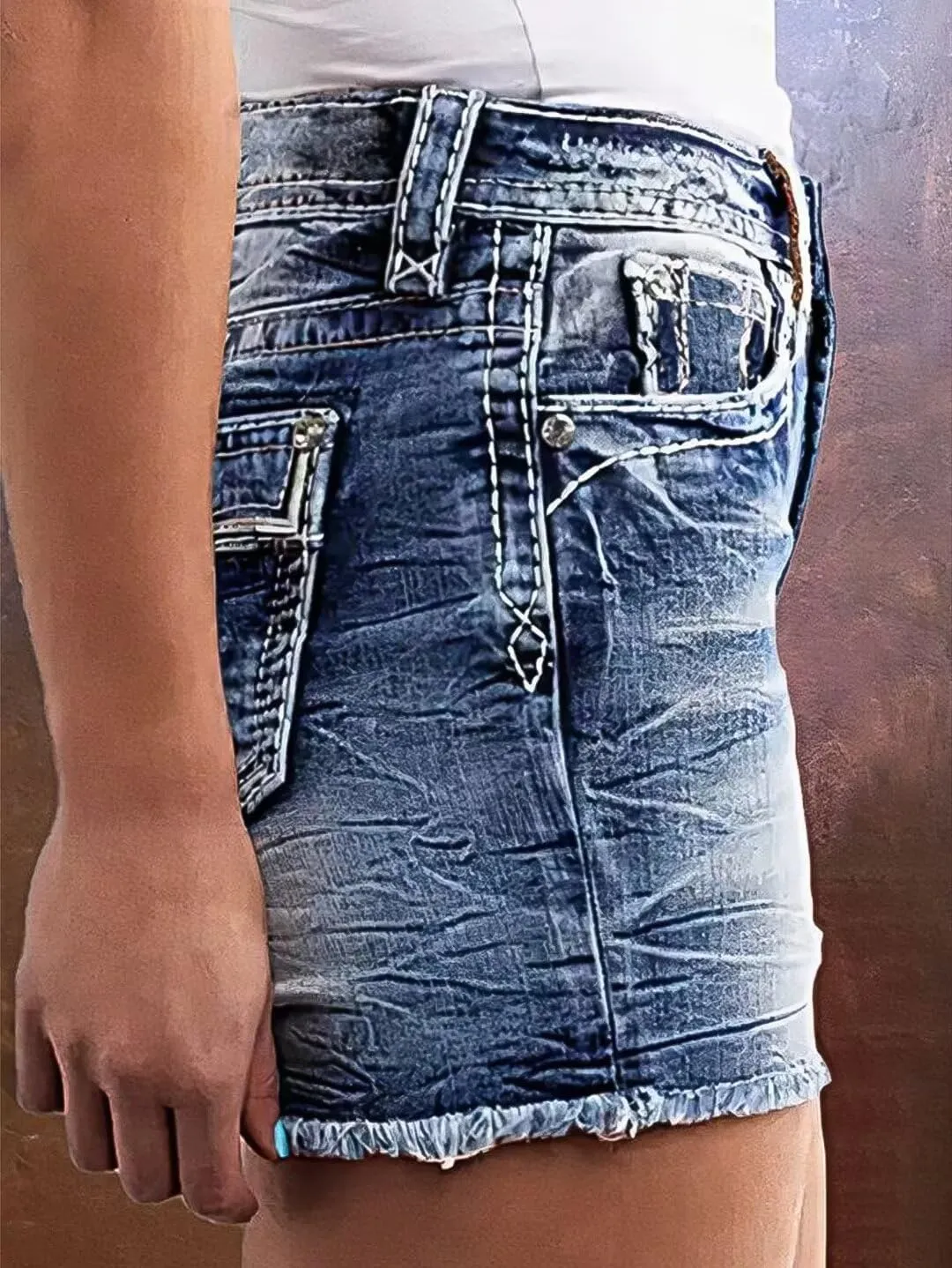 Flamingals Women's Ripped Stretchy Jean Shorts Mid Rise Skinny Denim Shorts Distressed Frayed Raw Hem Casual Summer Shorts