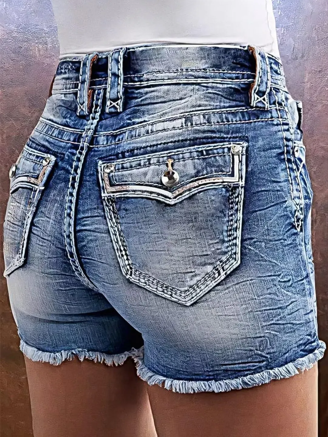 Flamingals Women's Ripped Stretchy Jean Shorts Mid Rise Skinny Denim Shorts Distressed Frayed Raw Hem Casual Summer Shorts