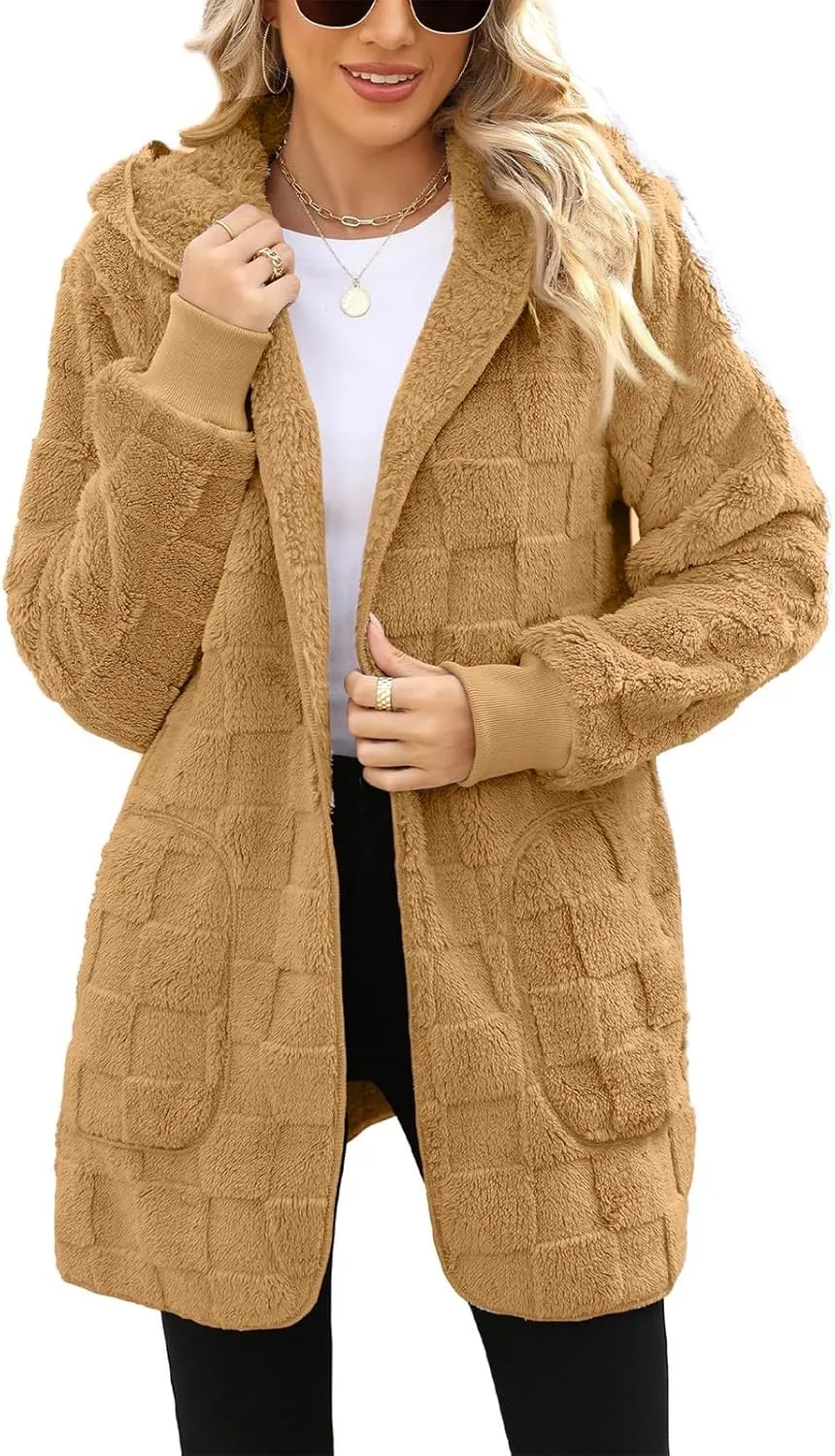 Fleece Jacket Women Loose Casual Solid Color With Pockets Double Sided Velvet Cardigan Long Sleeved Jacket