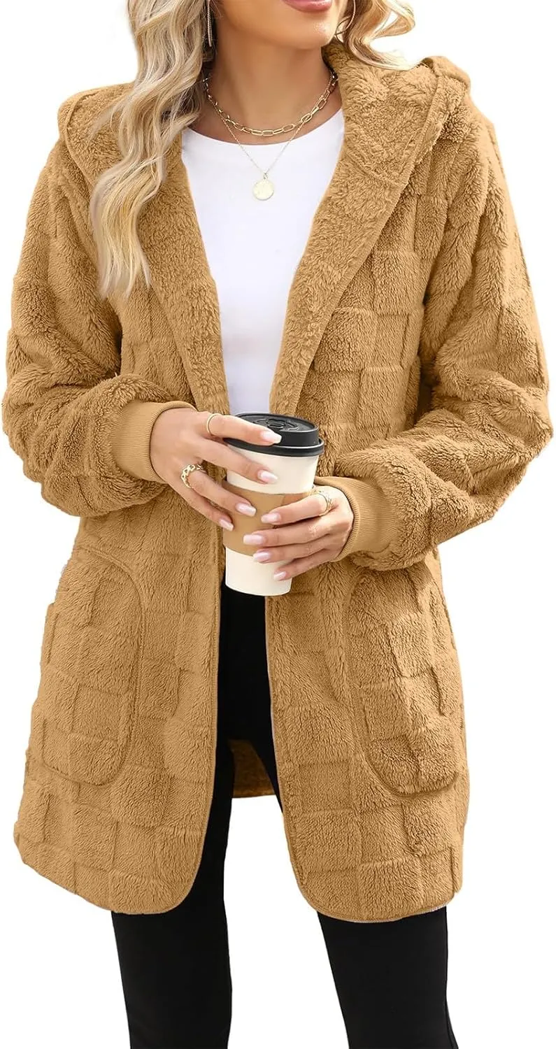 Fleece Jacket Women Loose Casual Solid Color With Pockets Double Sided Velvet Cardigan Long Sleeved Jacket