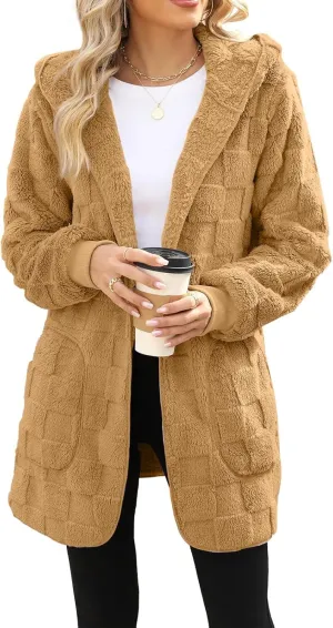 Fleece Jacket Women Loose Casual Solid Color With Pockets Double Sided Velvet Cardigan Long Sleeved Jacket