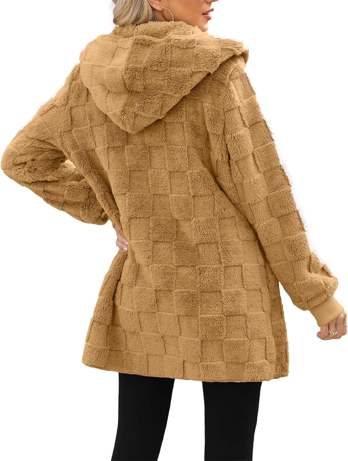 Fleece Jacket Women Loose Casual Solid Color With Pockets Double Sided Velvet Cardigan Long Sleeved Jacket