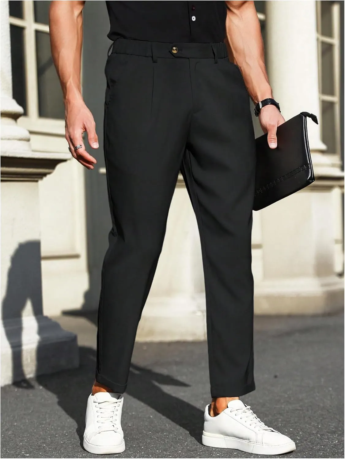 Floerns Men's Straight Leg Dress Pants Tapered Pleated Business Work Pants