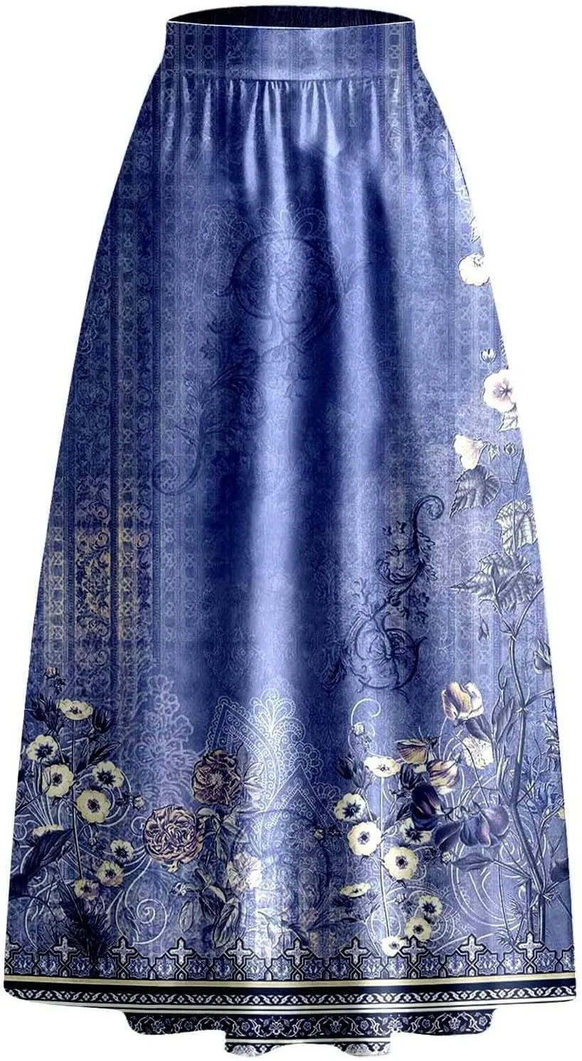 Floral Printed Maxi Skirts for Women High Waisted Long Skirts Boho Floor Length Flowy A Line Maxi Skirt with Pockets