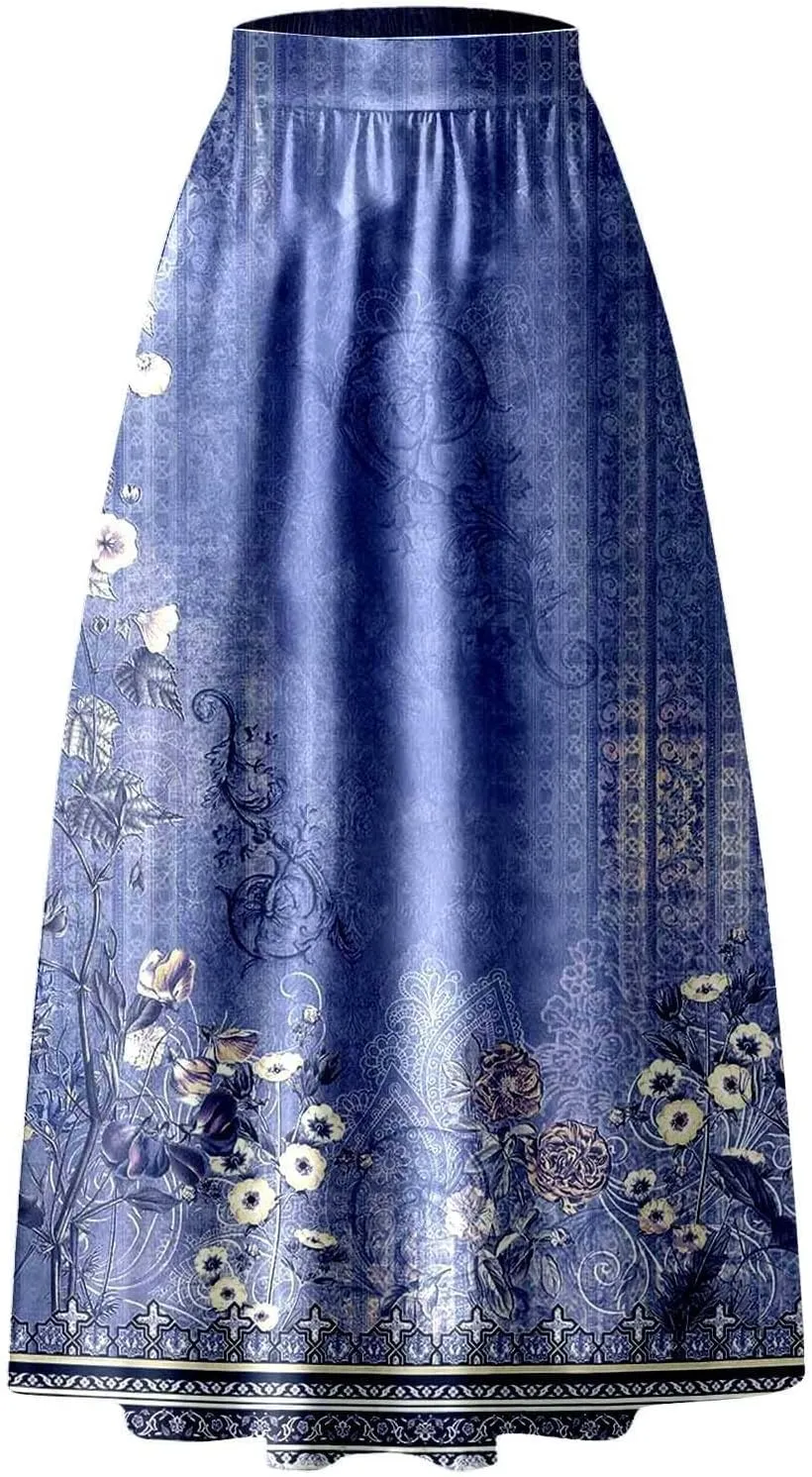 Floral Printed Maxi Skirts for Women High Waisted Long Skirts Boho Floor Length Flowy A Line Maxi Skirt with Pockets