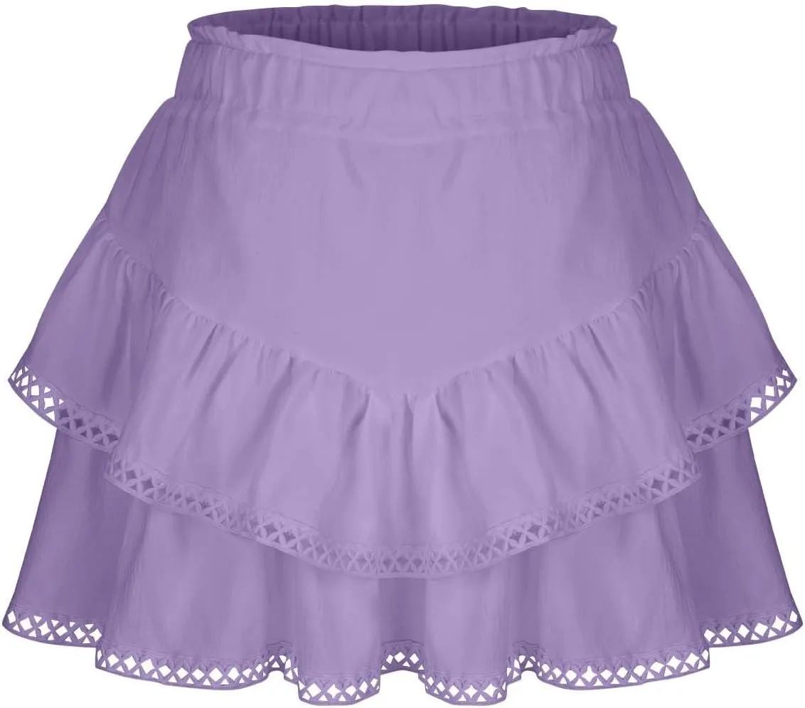Flowy Boho Shorts for Women Casual Ruffle Tiered Skort Short High Waist Mini Skirts Golf Tennis Lace Crochet Short