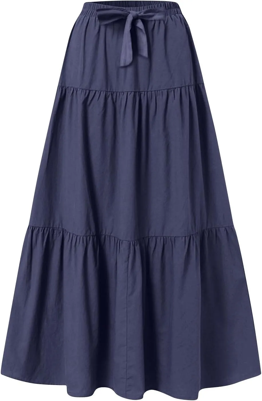 Flowy Skirts for Women Drawstring Elastic Waist Ruffled Solid Skirts Casual Bohemian Beach Skirt for Women