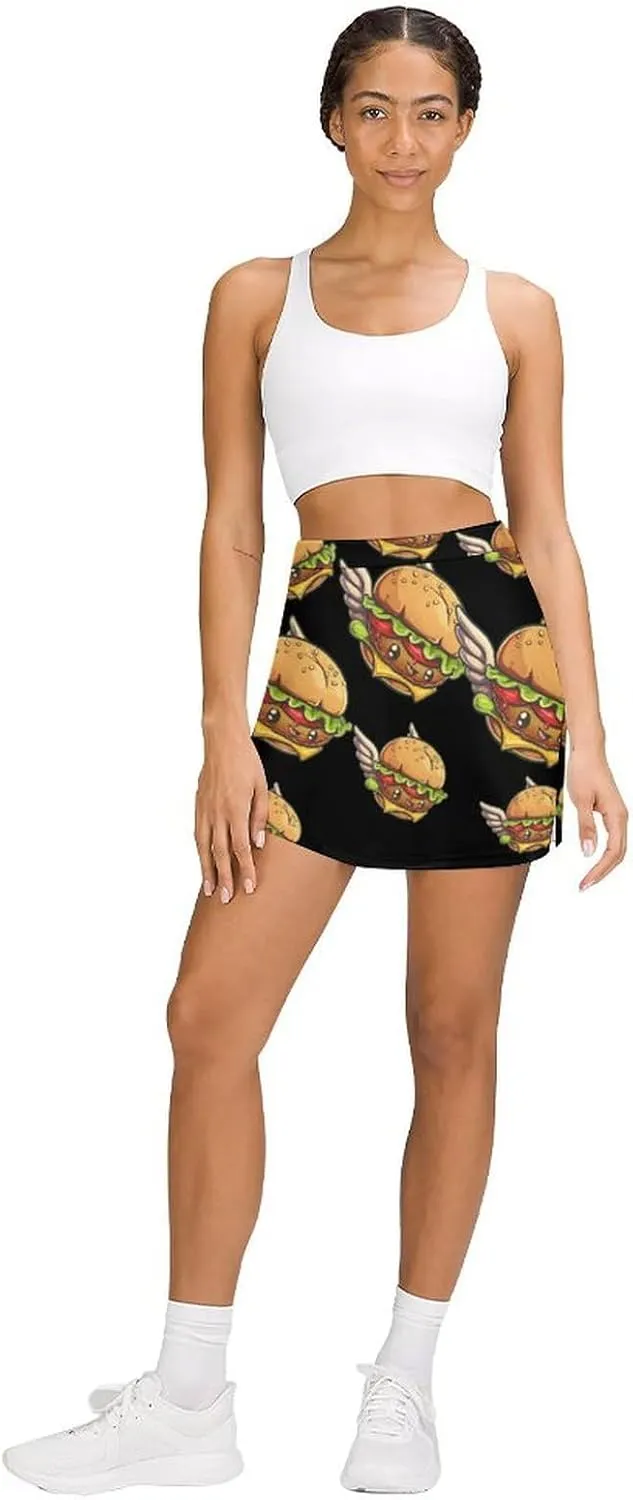 Flying Hamburger Knight Women's Skort Athletic Skirt Golf Skorts A-line Skirts with Built-in Shorts Pockets