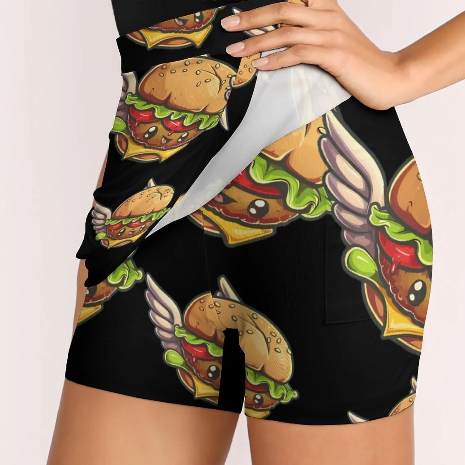 Flying Hamburger Knight Women's Skort Athletic Skirt Golf Skorts A-line Skirts with Built-in Shorts Pockets