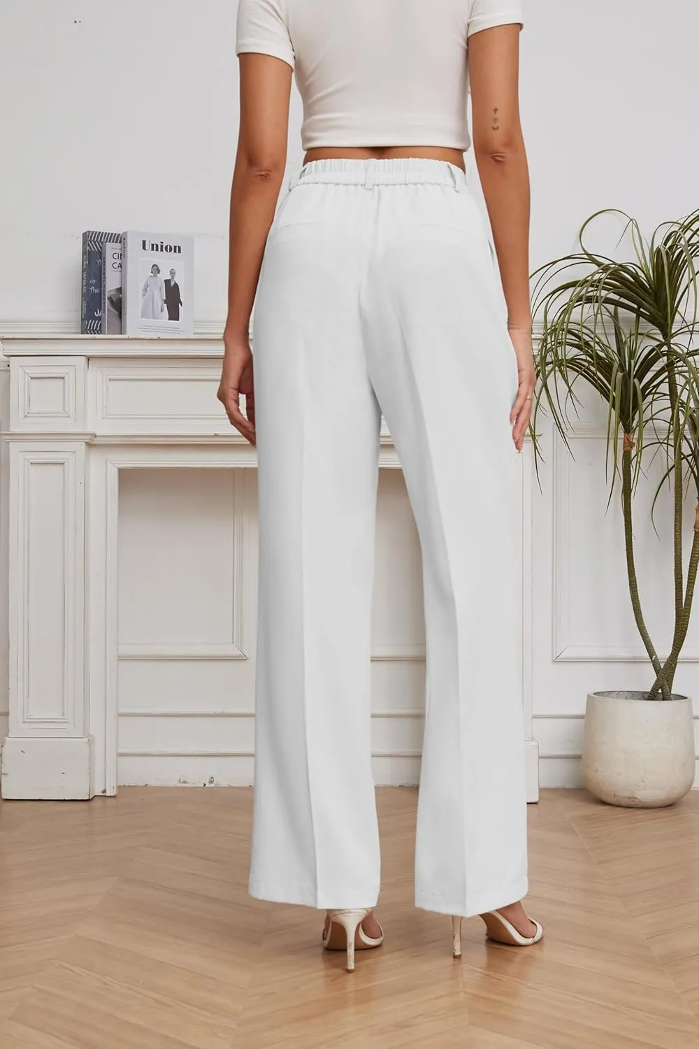 FUNYYZO Women Suit Pants Wide Leg Pants High Elastic Waisted in The Back Business Work Trousers Long Straight