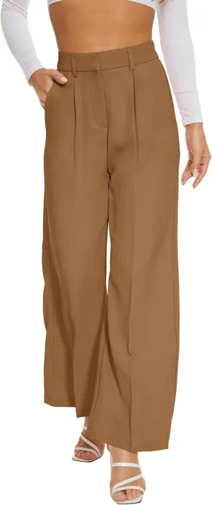 FUNYYZO Women Suit Pants Wide Leg Pants High Elastic Waisted in The Back Business Work Trousers Long Straight