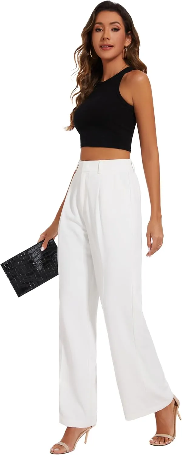 FUNYYZO Women Suit Pants Wide Leg Pants High Elastic Waisted in The Back Business Work Trousers Long Straight