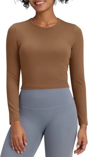 G4Free BareFeel Long Sleeve Workout Tops for Women Slim Athletic Gym Yoga Shirt Cropped Basic Tight Shirt