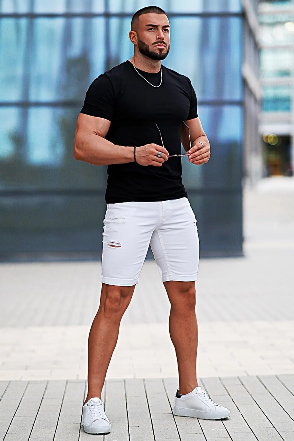 GINGTTO Mens Denim Shorts Ripped Skinny Stretch Jean Shorts Men