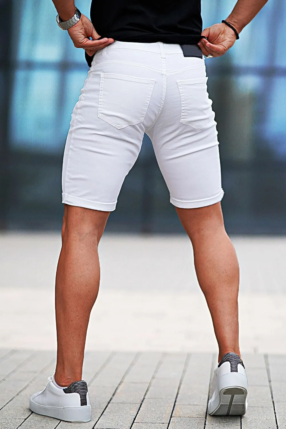 GINGTTO Mens Denim Shorts Ripped Skinny Stretch Jean Shorts Men