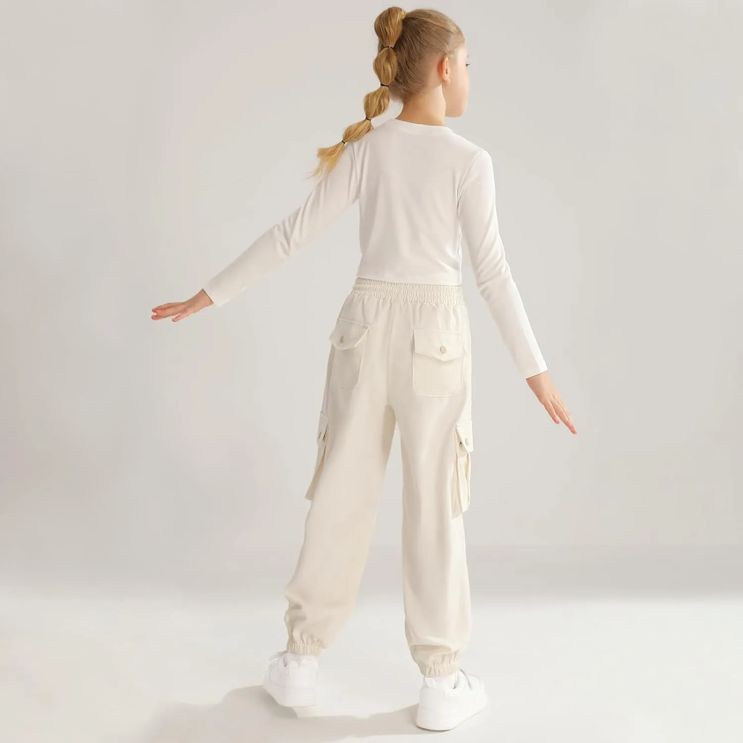 Girls Cargo Jogger Pants Parachute Pants with Elastic Waist and Pockets Cargo Trousers for Teens Girls 7-14 Years