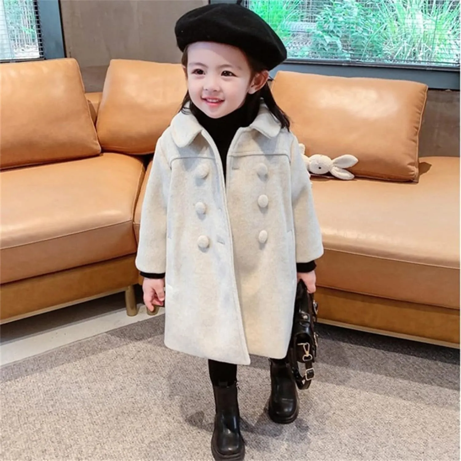 Girls Dress Coat Kids Winter Warm Jacket Long Sleeve Button Trench Coat Pocket Long Peacoat Outerwear 1~7 Years