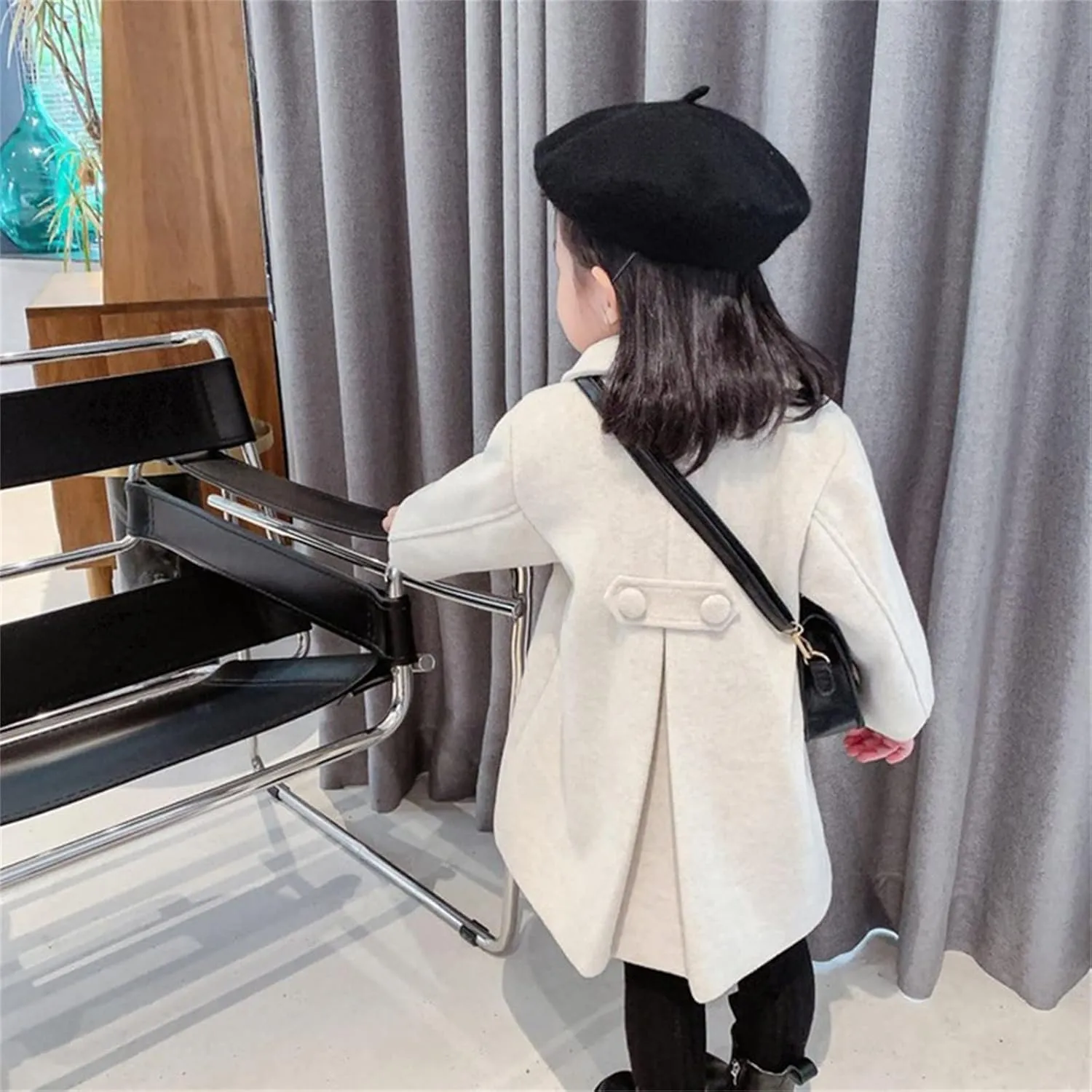 Girls Dress Coat Kids Winter Warm Jacket Long Sleeve Button Trench Coat Pocket Long Peacoat Outerwear 1~7 Years
