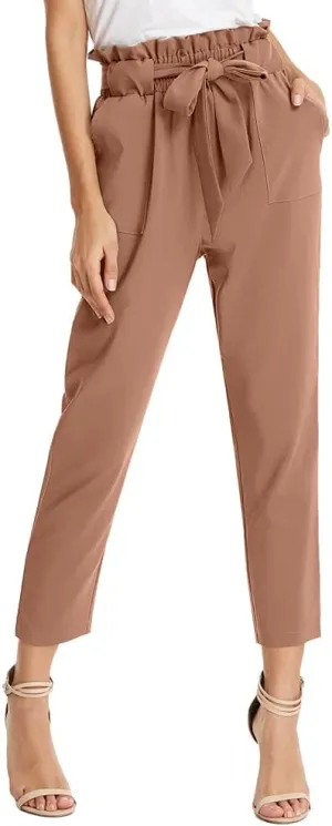 GRACE KARIN Women's Paper Bag Waist Pants Slim Fit Casual Office Pencil Pants