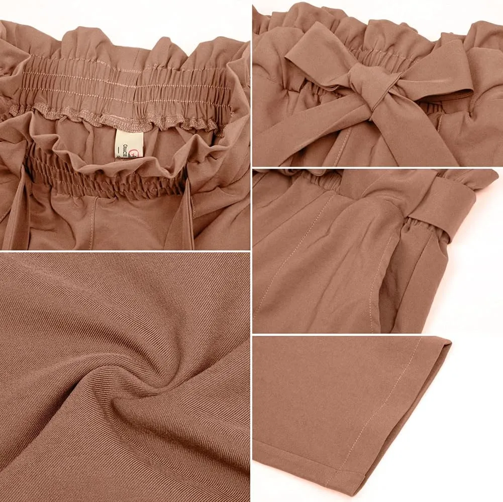 GRACE KARIN Women's Paper Bag Waist Pants Slim Fit Casual Office Pencil Pants