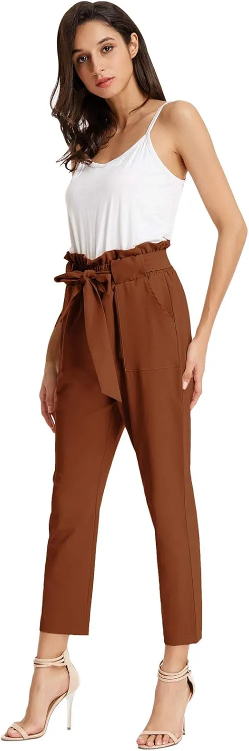 GRACE KARIN Women's Paper Bag Waist Pants Slim Fit Casual Office Pencil Pants